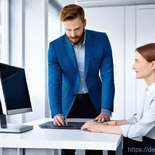 작업 자동화의 글로벌 영향력 - **Prompt: The Future of Work in Germany: Human-Robot Collaboration**
    A brightly lit, modern, and...