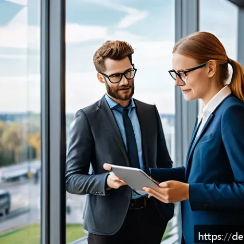 Home 30 인간의 직업에 대한 자동화의 긍정적 영향 - A modern office environment in Germany featuring a diverse interdisciplinary team collaborating arou...