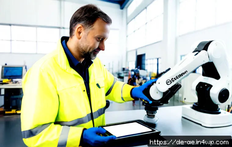 인간의 직업이 변화하는 이유 - Photorealistic modern German manufacturing workshop, experienced middle-aged technician in clean saf...